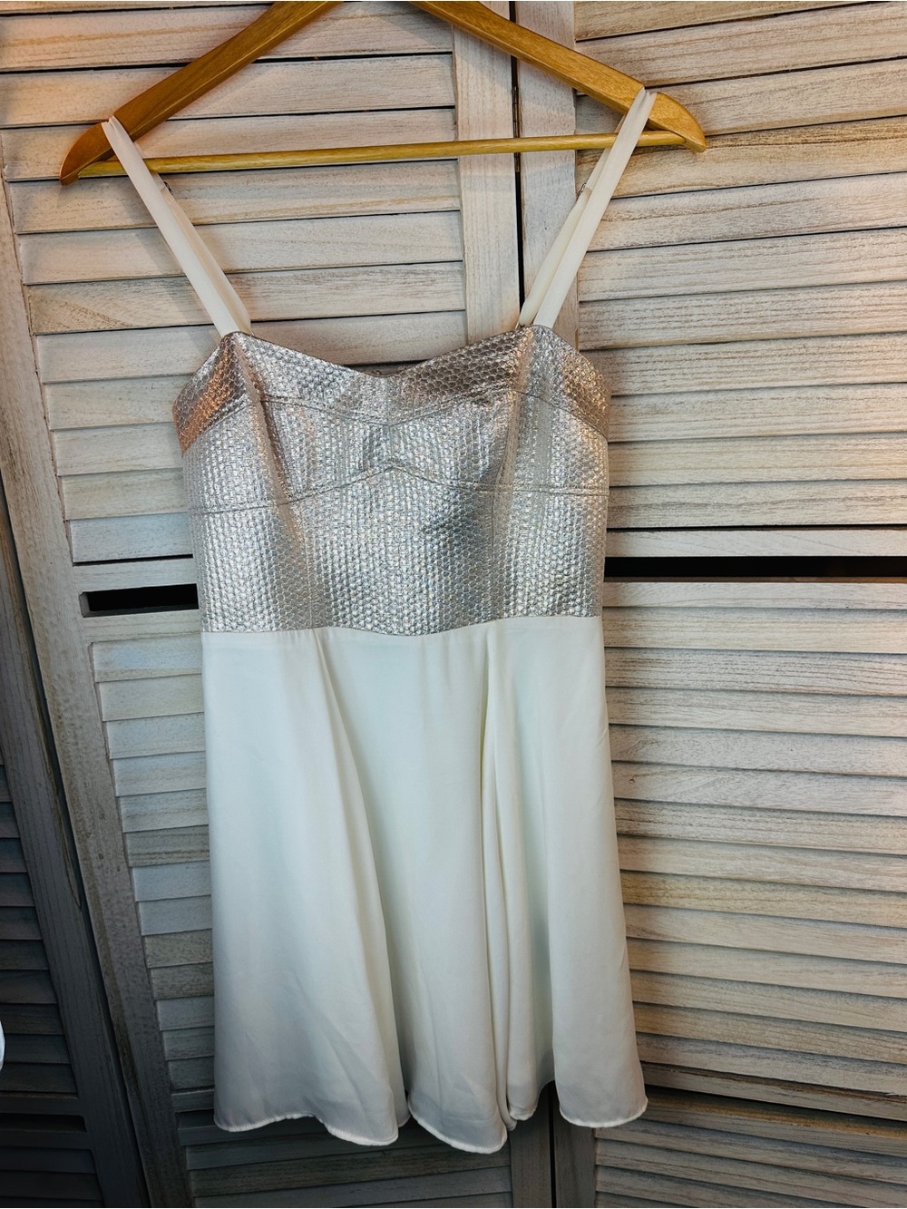 Express White Mini Dress with Silver Textured Bodice, Cocktail, Prom Sz. 4